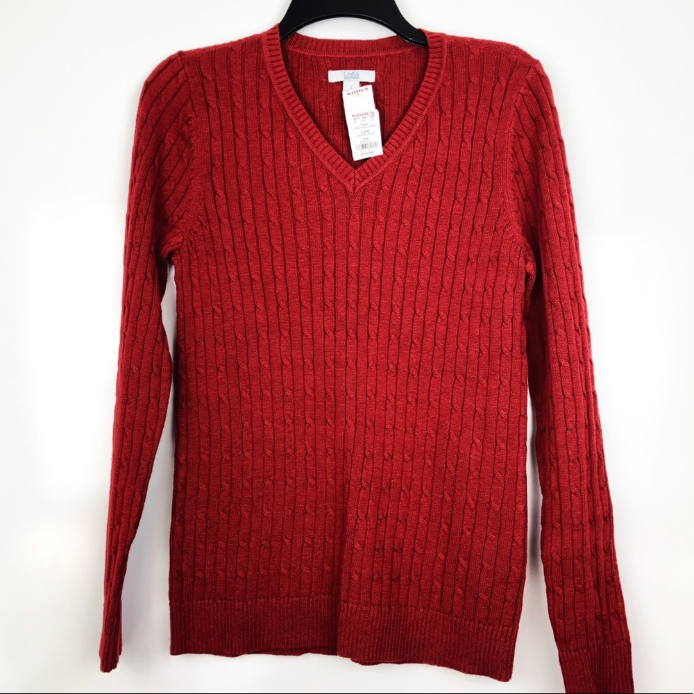 CROFT & BARROW RED V-NECK SWEATER SIZE SMALL - Picture 1 of 5
